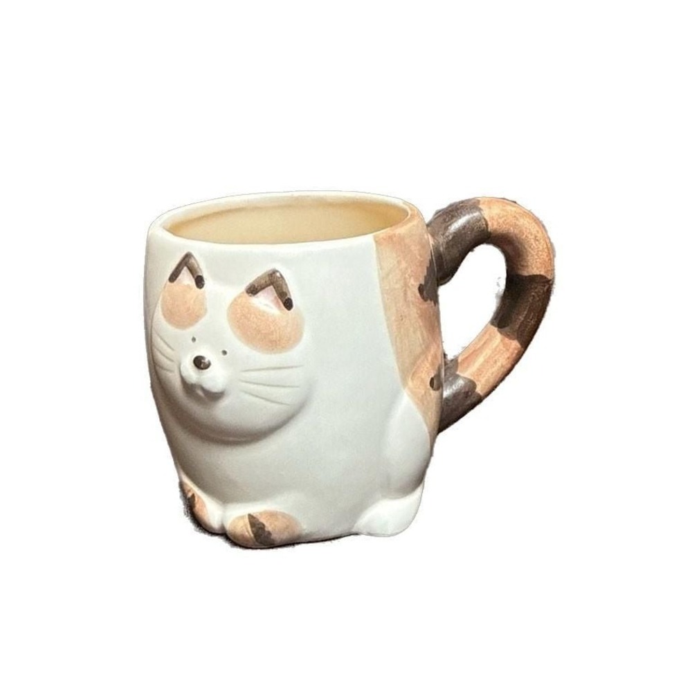 Vintage Takahashi Japan Hand Painted Calico Cat Figural Ceramic Mug